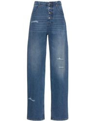 MM6 by Maison Martin Margiela - Distressed Cotton Denim Straight Jeans - Lyst