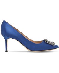 Manolo Blahnik 70mm Hangisi Swarovski Silk Satin Pumps - Blue