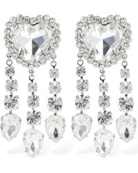 Alessandra Rich - Heart Earrings W/ Crystal Pendants - Lyst