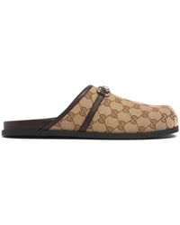 Gucci - Rhein Horsebit Leather-trimmed Canvas-jacquard Mules - Lyst