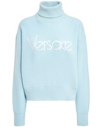 Versace - Logo Rib Knit Turtleneck Sweater - Lyst
