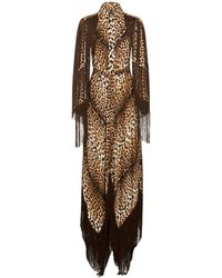 Roberto Cavalli - Jaguar Print Satin Fringed Long Dress - Lyst