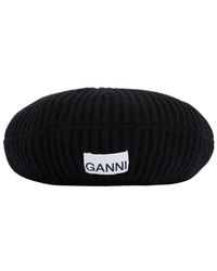 Ganni - ウールブレンドリブニットベレー帽 - Lyst