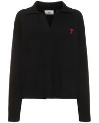 Ami Paris - Red Adc Polo Cotton & Wool Sweater - Lyst
