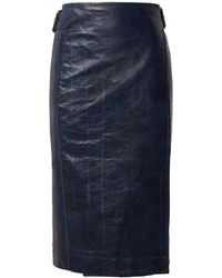 Bottega Veneta - Embossed Eel Nappa Leather Midi Skirt - Lyst