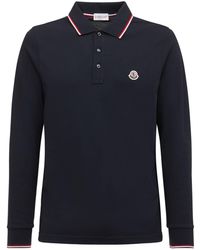 Moncler - Long Sleeves Cotton Piquet Polo Shirt - Lyst