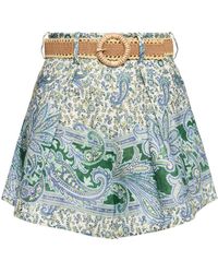 Zimmermann - Ottie Printed Linen Belted Shorts - Lyst