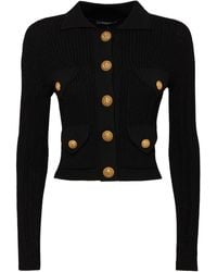 Balmain - Cropped eco-designed knit cardigan with gold-tone buttons - Lyst