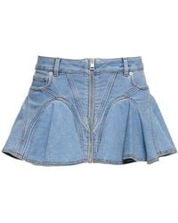 Mugler - Ruffled Cotton Denim Mini Skirt - Lyst