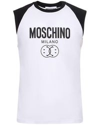 Moschino - Logo Print Cotton Jersey Tank Top - Lyst