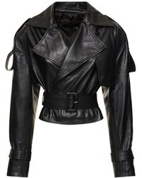 Manokhi - Hana Belted Leather Cropped Jacket - Lyst