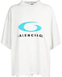 Balenciaga - Icon Print Cropped Cotton T-Shirt Dirty/Blu - Lyst