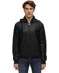armani exchange faux shearling worker jacket in black