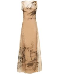 Alberta Ferretti - Printed Silk Organza Long Dress - Lyst