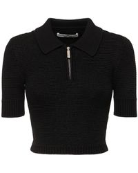 Alessandra Rich - Sequined Cotton Blend Knit Polo W/ Zip - Lyst