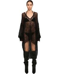Saint Laurent Caftán Asimétrico De Macramé Transparente - Negro
