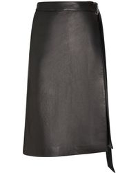 Ami Paris - Belted Leather Midi Skirt - Lyst