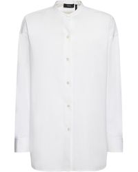 Theory - Collarless Cotton Poplin Shirt - Lyst