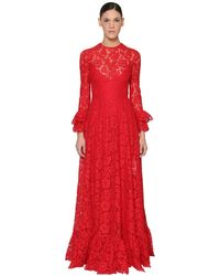 Valentino Abito In Pizzo Con Ruches - Rosso