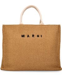 Marni - Medium Logo Raffia Effect Tote Bag - Lyst
