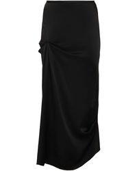 Victoria Beckham - Draped Pleat Satin Midi Skirt - Lyst