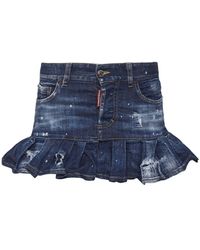 DSquared² - Open-Side Ruffed Denim Mini Skirt - Lyst
