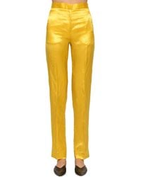 Jil Sander Slim Straight Leg Cupro Blend Pants - Yellow