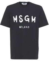 MSGM - T-shirt Aus Baumwolljersey Mit Vinyl-logodruck - Lyst