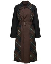 Burberry - Manteau en gabardine de coton à carreaux - Lyst