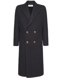 Saint Laurent Double Breast Wool & Mohair Long Coat - Black