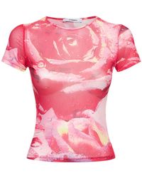 Miaou T-shirt in mesh stampa floreale - Rosa