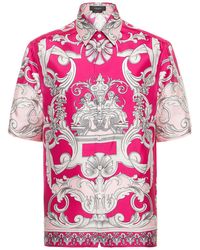 Versace Camisa Silver Baroque De Sarga De Seda Estampada - Rosa