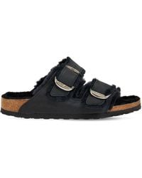 Birkenstock - Arizona Shearling Black Natural Oiled Leather Two Bar Mules - Lyst