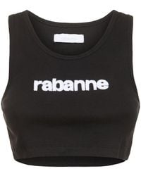 Rabanne - Crop top in jersey con logo - Lyst
