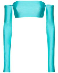 ANDAMANE - Lexi Off-Shoulder Shiny Lycra Crop Top - Lyst