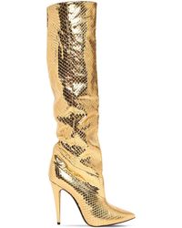 Saint Laurent Stivali "Abbey" In Pitone Metallizzato 110Mm