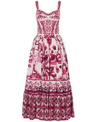 Dolce & Gabbana - Langes Kleid Aus Popeline Mit Maiolikadruck - Lyst