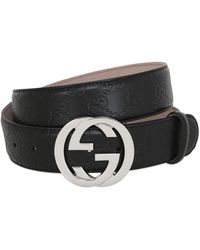 Gucci 40mm Breiter Ledergürtel Mit Gg-logo - Schwarz