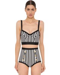 Balmain Oberteil Aus Stretch-lycra Mit Streifen - Schwarz