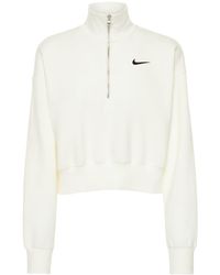 Nike Sweat-shirt court à demi-zippé en coton mélangé - Blanc