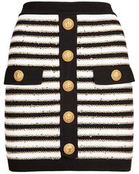 Balmain - Striped Metallic Knitted Mini Skirt - Lyst