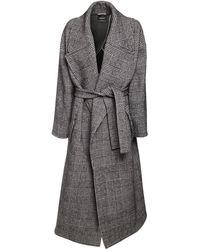 Rochas Prince Of Wales Wool Blend Maxi Coat - Grey