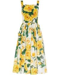 Dolce & Gabbana - Flower Print Cotton Midi Dress - Lyst