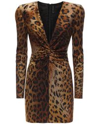 Versace Printed Jersey Mini Dress W/ Crystals - Braun