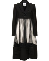 Noir Kei Ninomiya Wool Twill & Sheer Tulle Overcoat - Black