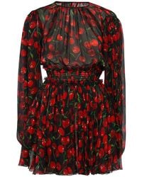 Dolce & Gabbana - Vestido corto de chifón de seda estampado - Lyst
