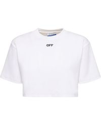 Off-White c/o Virgil Abloh - T-shirt cropped in misto cotone con logo - Lyst