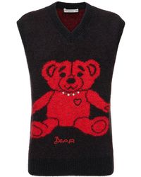 Alessandra Rich - Wool Knit Vest W/ Bear And Crystals - Lyst