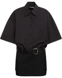 Alexander Wang - Robe chemise courte en coton avec ceinture en cuir - Lyst