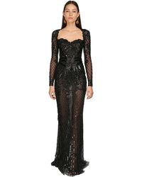 Zuhair Murad Langes, Verziertes Kleid Aus Tüll - Schwarz
